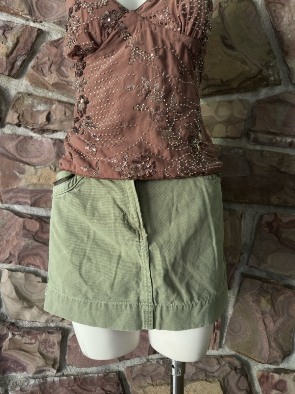 Garage Olive Green Cargo Mini Skirt Skort Women’s TG/XL | 100% Cotton Utility